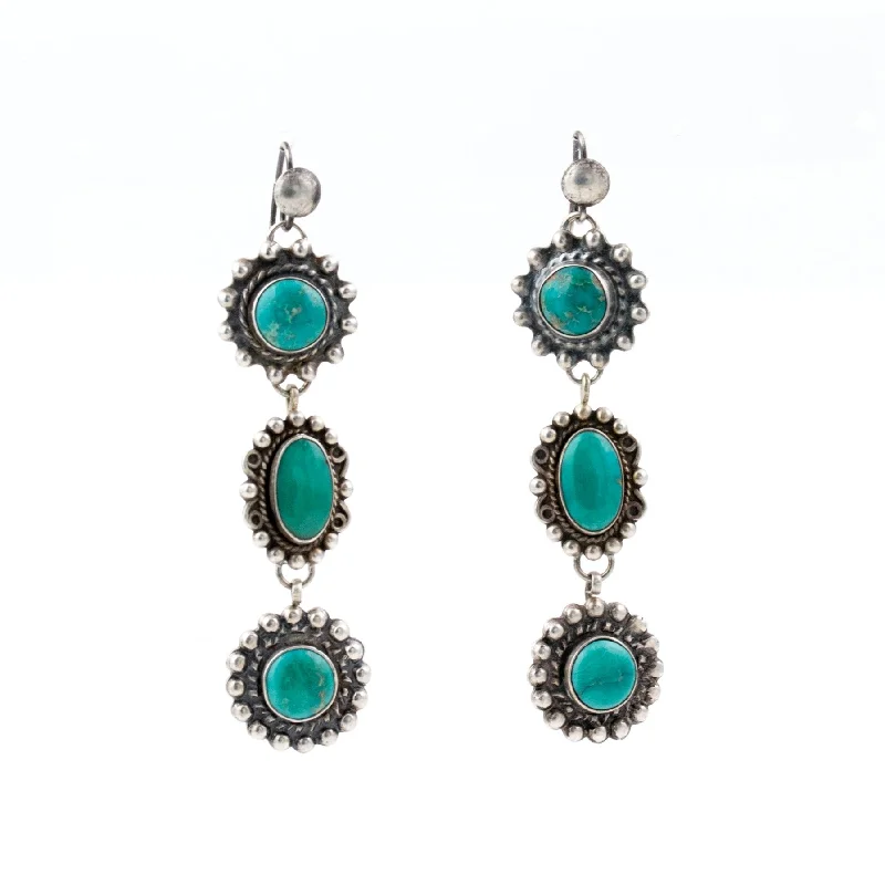 Emerald Earrings-Green Turquoise Dangle Navajo Earrings