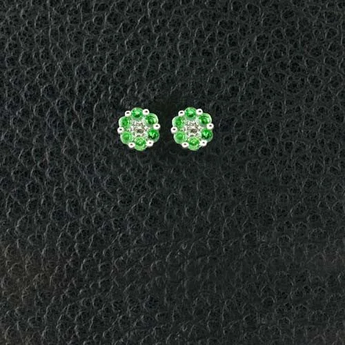 Fashionable Drop Earrings For Women-Tsavorite & Diamond Flower Earrings