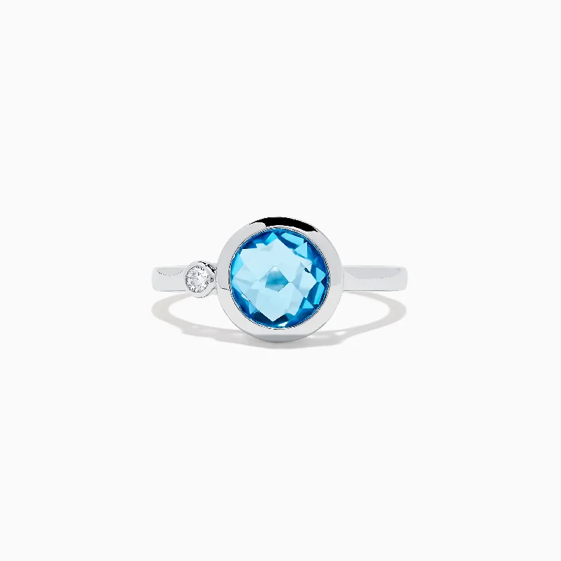 Custom rings with initials for men-14K White Gold Blue Topaz and Diamond Ring, 2.03 TCW