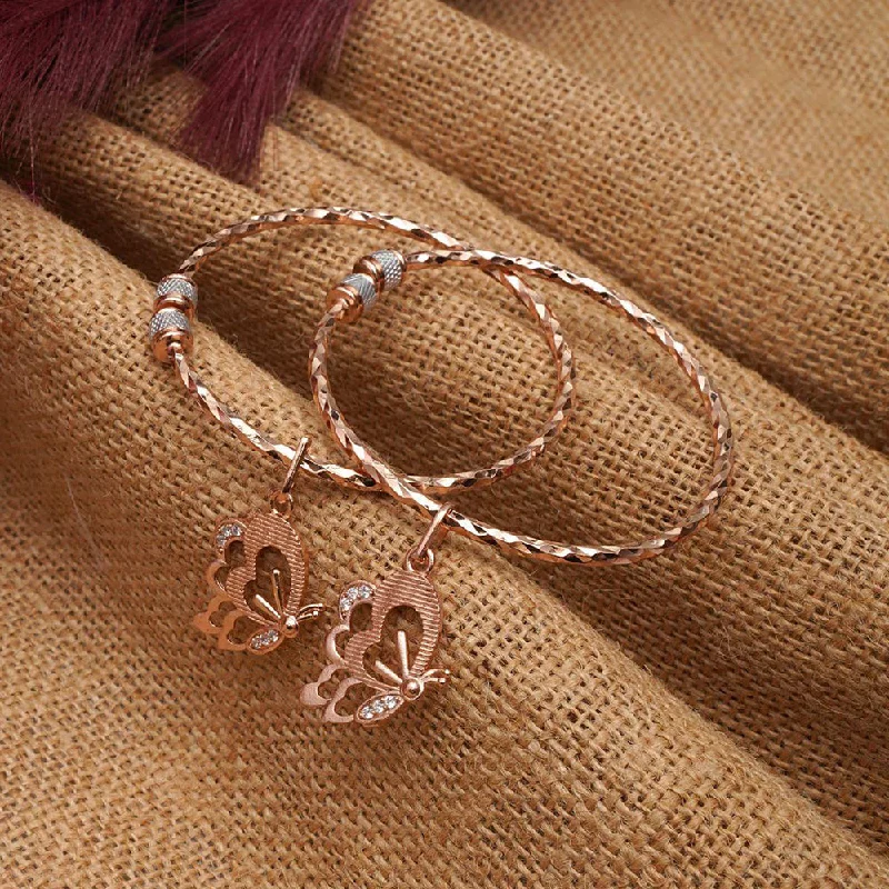 Simple Bangles Set For Brides-Bhaavi Creation Rose Gold Plated Austrian Stone Butterfly Shape Kada