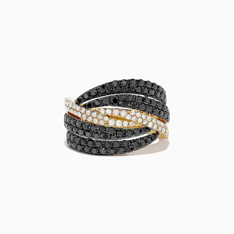 Custom wedding rings for couples-14K Yellow Gold Black and White Diamond Ring, 1.55 TCW