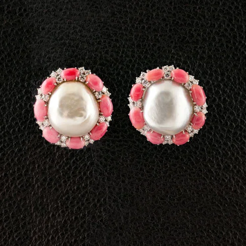 Designer Earrings For Gift-Natural Pearl & Diamond Estate Earrings