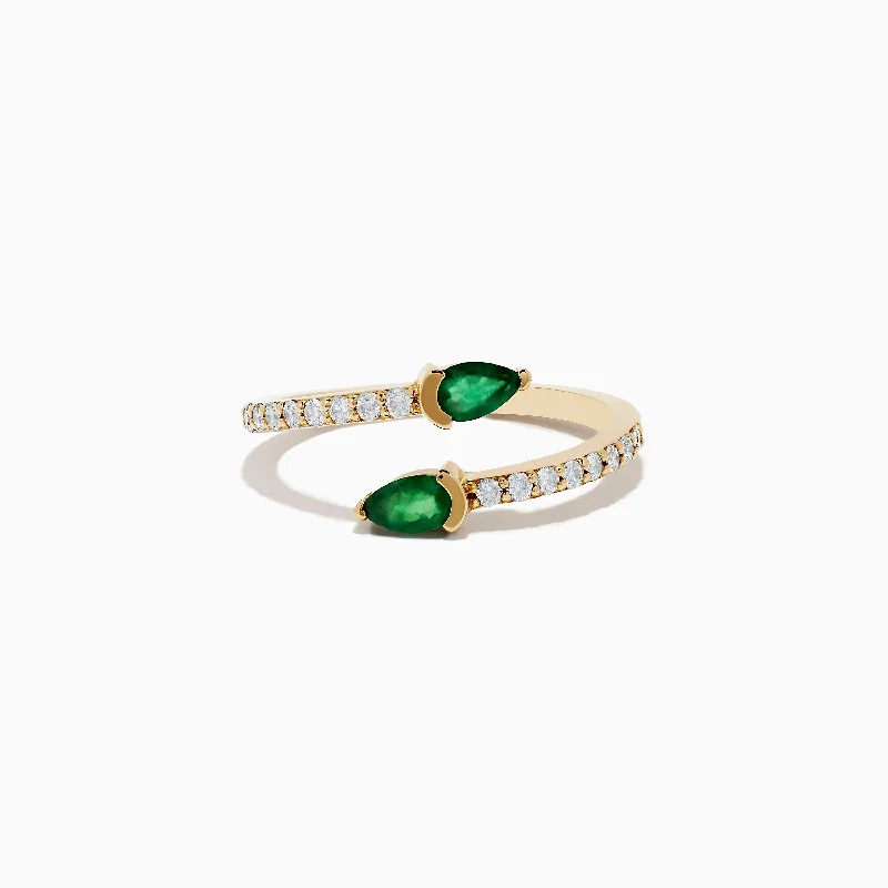 Affordable engagement rings for men-14K Yellow Gold Emerald and Diamond Bypass Ring