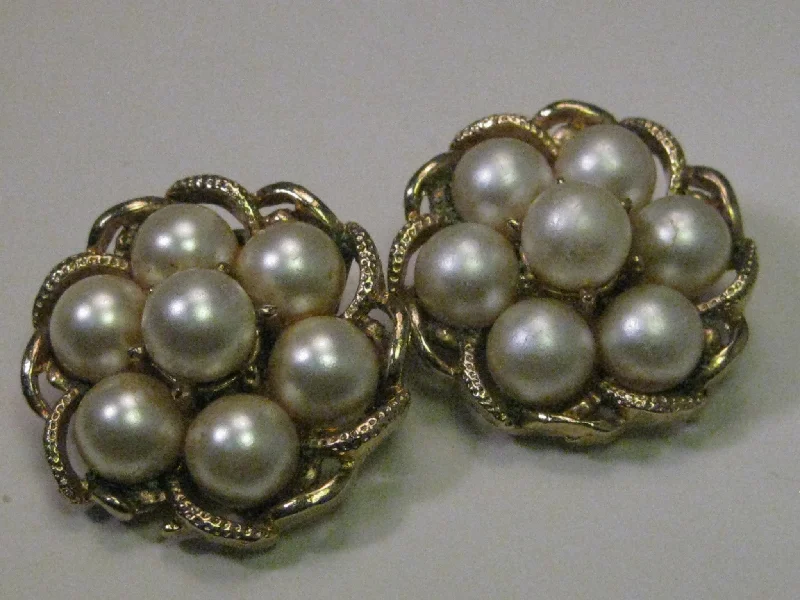 Stud Earrings-Vintage Gold tone Coro Gold Tone Faux Pearl Clip Earrings