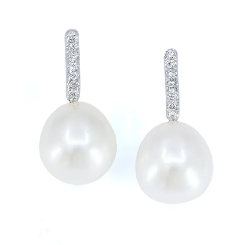 Bold Drop Earrings-Aviva White Gold South-Sea Pearl Earring with Diamonds