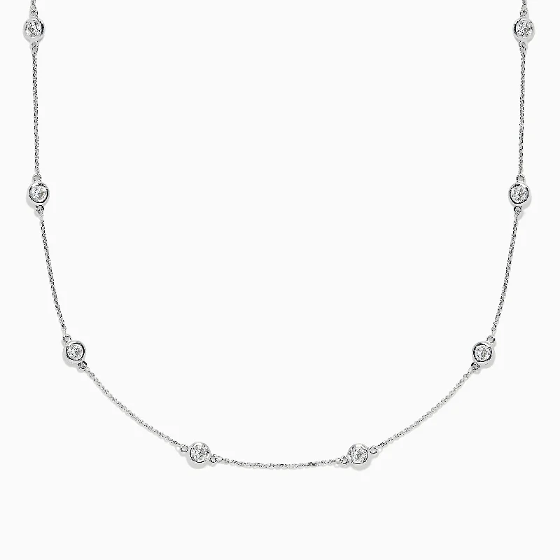 Handmade Pendant Necklaces -Pave Classica 14K White Gold Diamond Station Necklace, 1.50 TCW