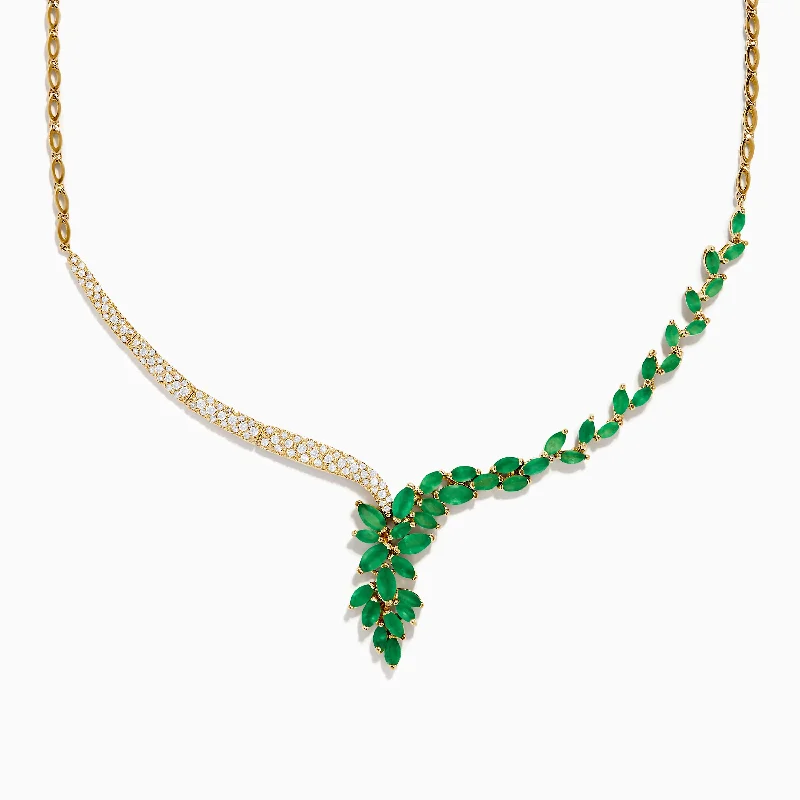 Men’s Personalized Necklaces -Brasilica 14K Yellow Gold Emerald and Diamond Necklace