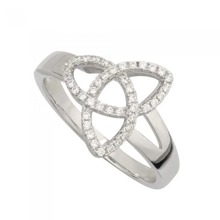 Custom wedding bands-Silver CZ Trinity Knot Ring