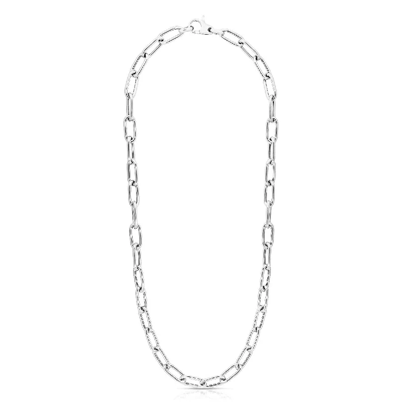 Geometric Gold Necklaces -Silver 6.5mm Polished Paperclip Necklace with Lobster Clasp AGRC11258