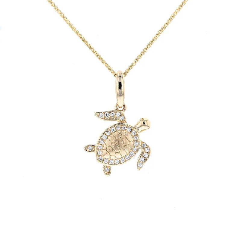 Personalized Family Birthstone Necklaces -Yellow Gold Diamond Turtle Pendant