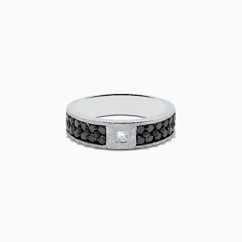 Wedding rings for couples with unique engravings-14K White Gold Men's Black and White Diamond Ring, 1.15 TCW