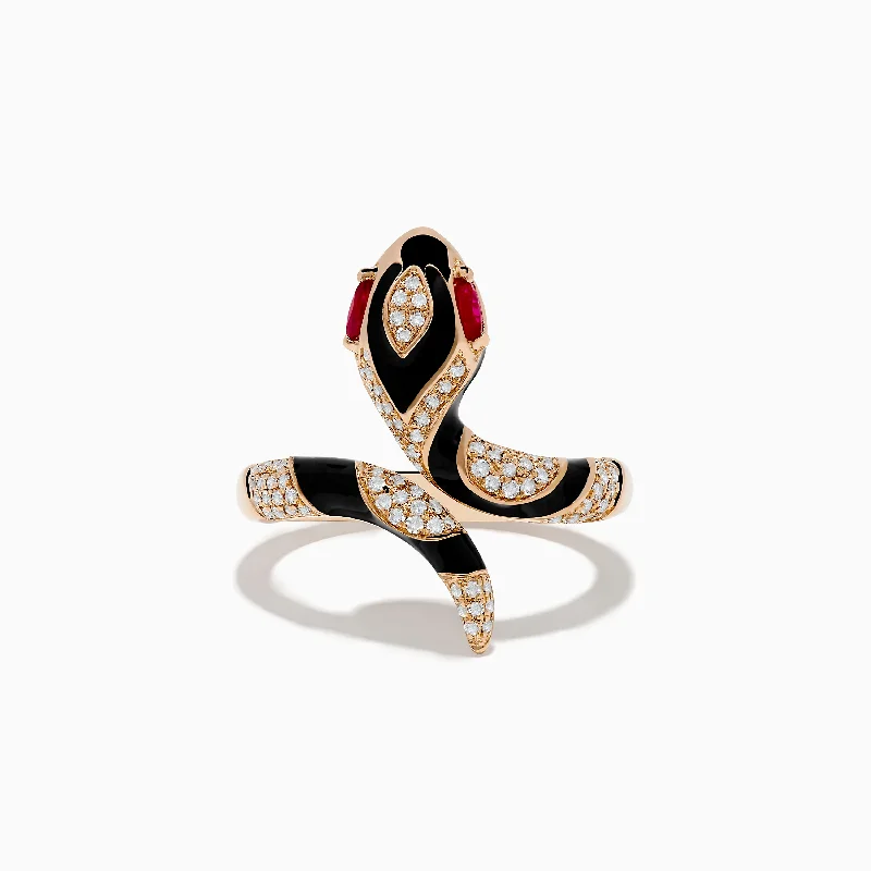 Matching rings-Safari 14K Rose Gold Ruby and Diamond with Black Enamel Snake Ring