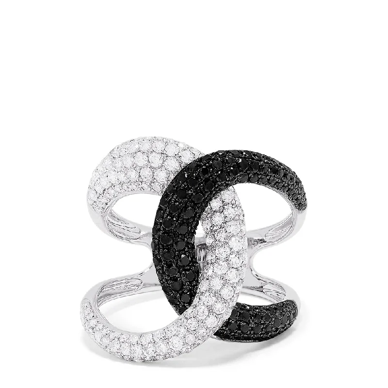 Unique fashion rings for men-14K White Gold Black and White Diamond Fashion Ring, 1.56 TCW