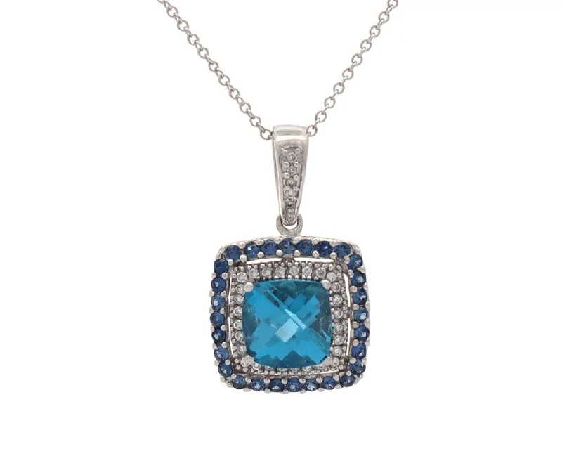 Statement Necklaces -Le Vian 2.04ct Blue Topaz 0.35ctw Sapphire 0.25ctw Dia Double PendantNecklace14K