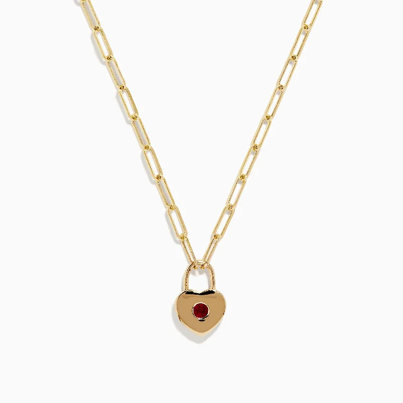 Double Chain Necklaces -Ruby Royale 14K Yellow Gold Ruby Heart Locket Necklace