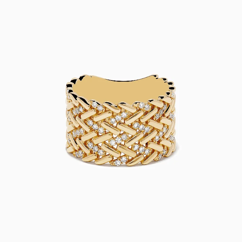 Elegant engagement rings-D'Oro 14K Yellow Gold Diamond Basket Weave Ring