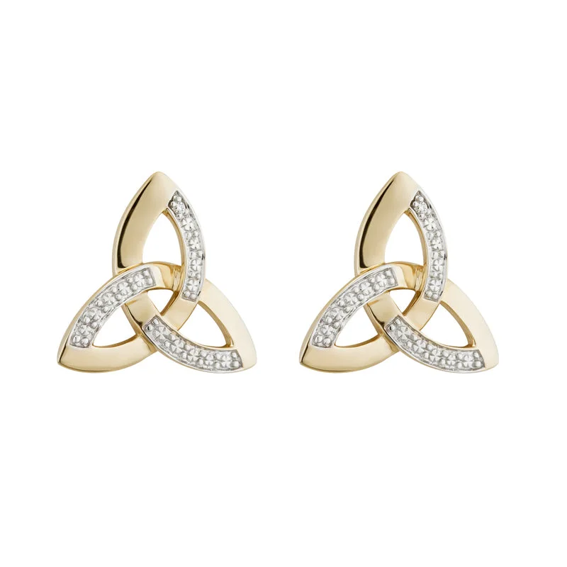 Heart-Shaped Earrings-14K Two Tone Diamond Trinity Knot Stud Earrings