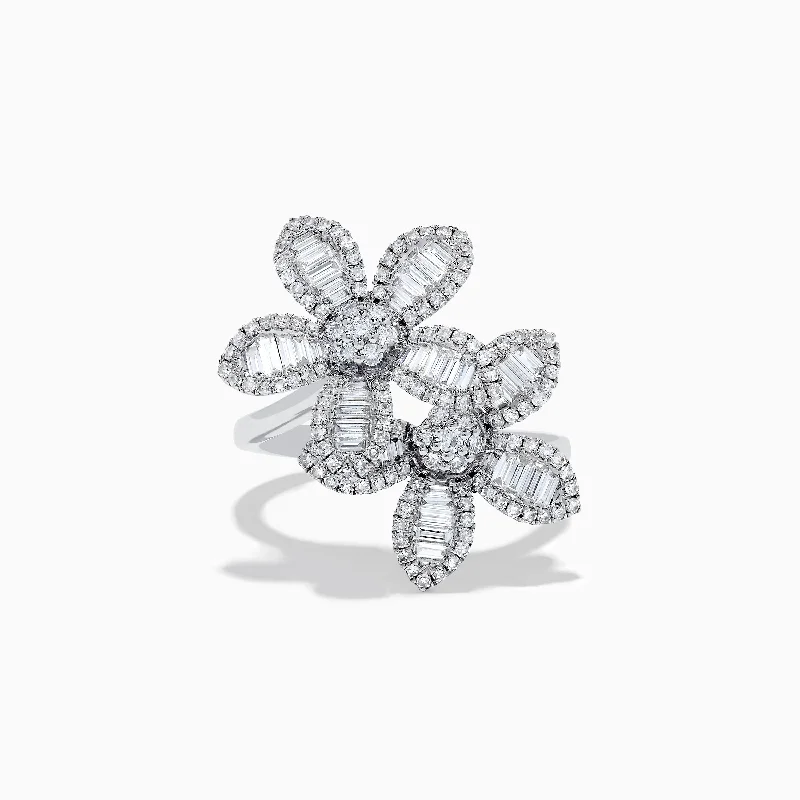 Stylish silver rings for women-14K White Gold Diamond Multi Flower Ring