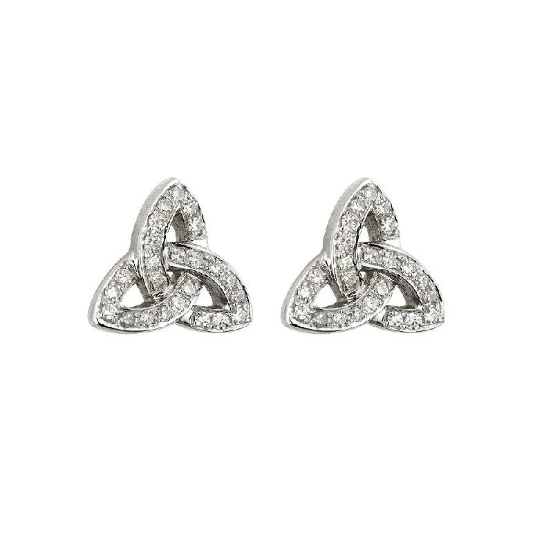 Small Stud Earrings-14k White Gold Diamond Trinity Knot Earrings