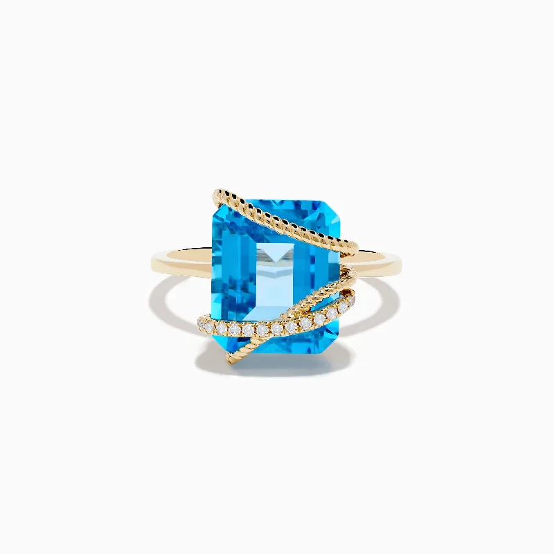 Stylish custom rings with rubies-Ocean Bleu 14K Yellow Gold Blue Topaz and Diamond Ring