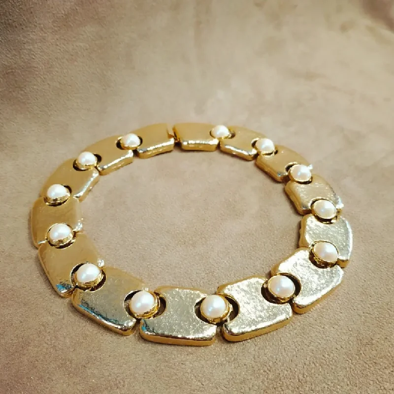 Lucky Number Necklaces -Statement Flat Gold Pearl Necklace