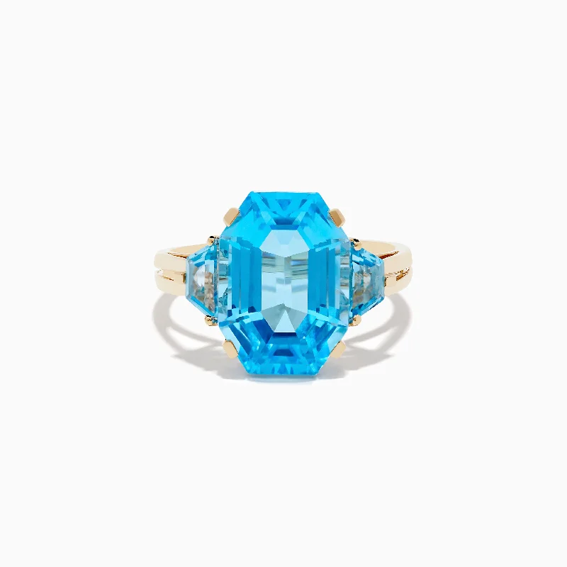 Black diamond rings-Ocean Bleu 14K Yellow Gold Blue Topaz Ring