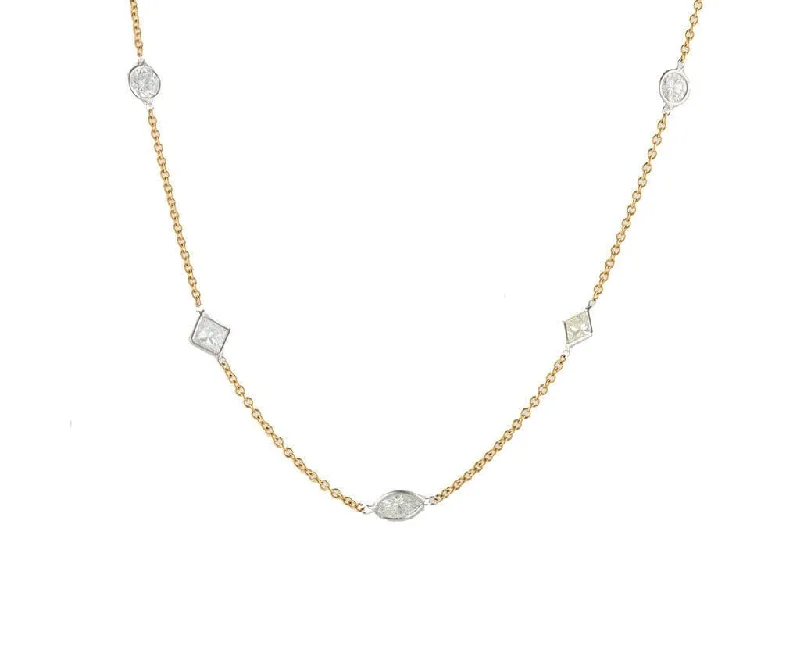 Handmade Silver Necklaces -7.0ctw Diamond by the Yard Forty-Seven Stone Station Necklace in 14K