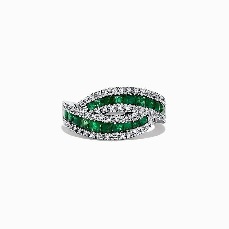 Wedding rings-14K White Gold Princess Cut Emerald and Diamond Ring, 1.76 TCW