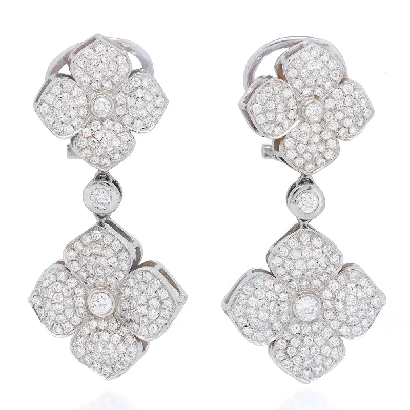 Earrings With Pearls-Diamond Four Petal Flower Earring