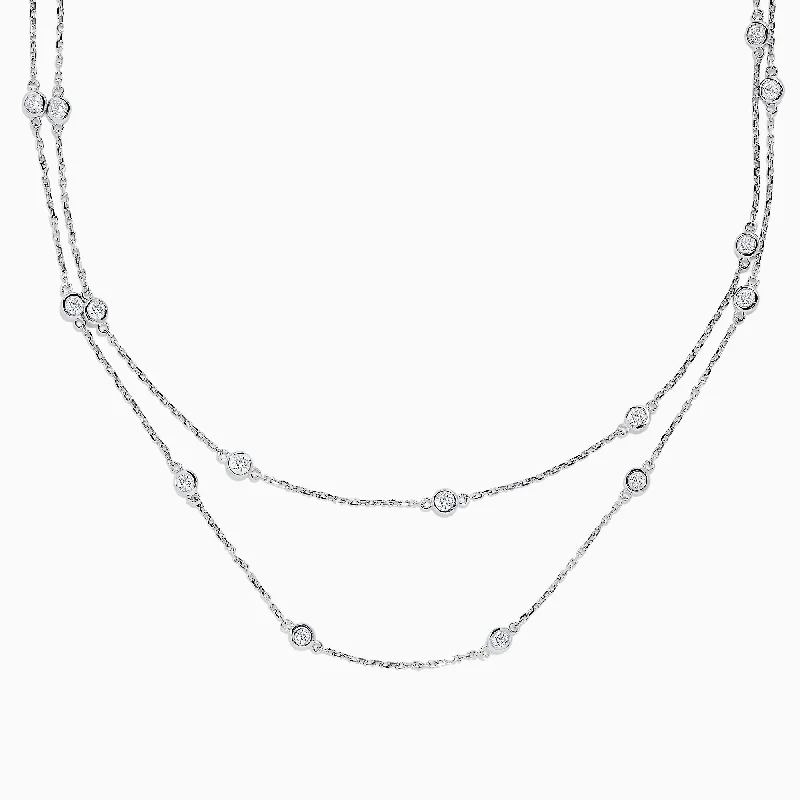 Simple Necklaces -14K White Gold 36" Diamond Station Necklace, 2.00 TCW