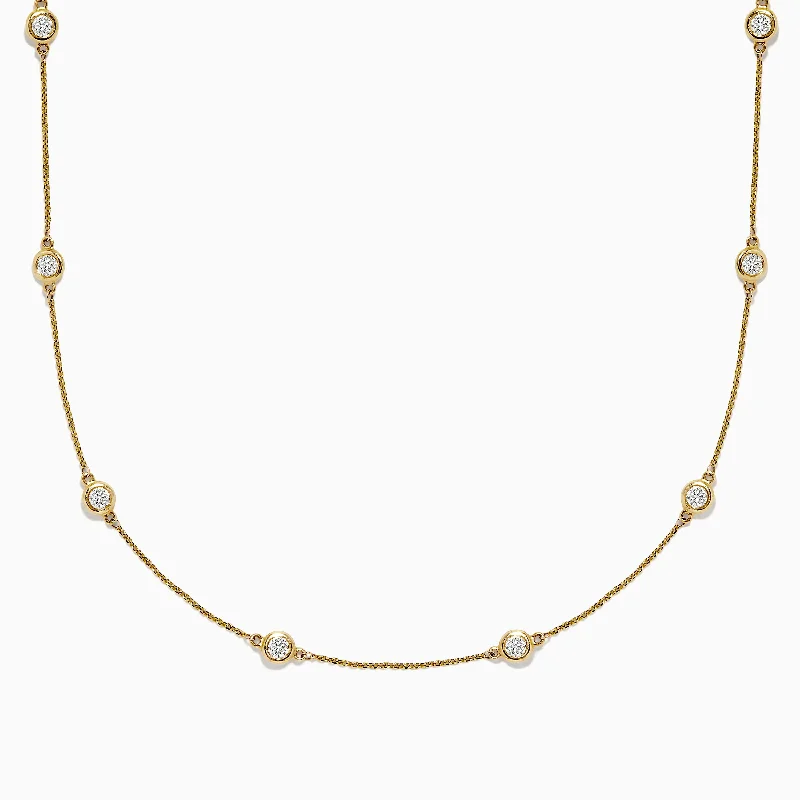 Fine Gold Necklaces -D'Oro 14K Yellow Gold Diamond Station Necklace, 1.50 TCW