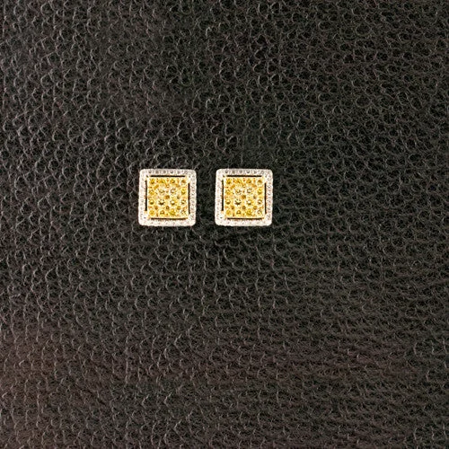 Trendy Earrings-Yellow & White Diamond Square Earrings