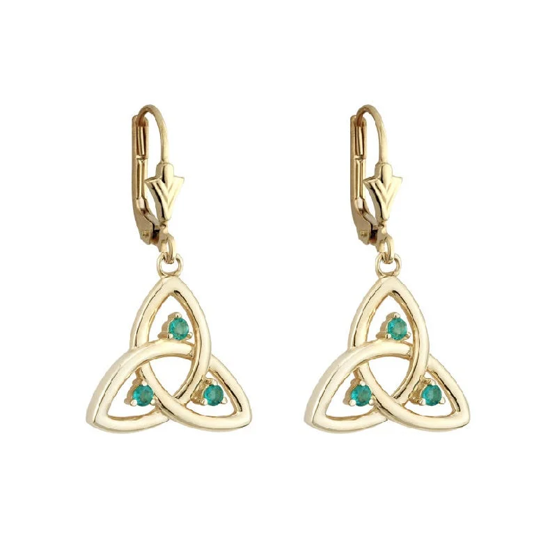 Clear Crystal Earrings-14k Gold Emerald Trinity Knot Drop Earrings