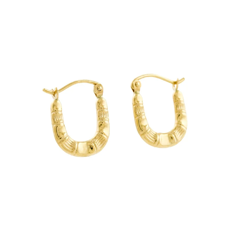 Personalized Drop Earrings-10K Gold x Bamboo Motif Creole Hoops