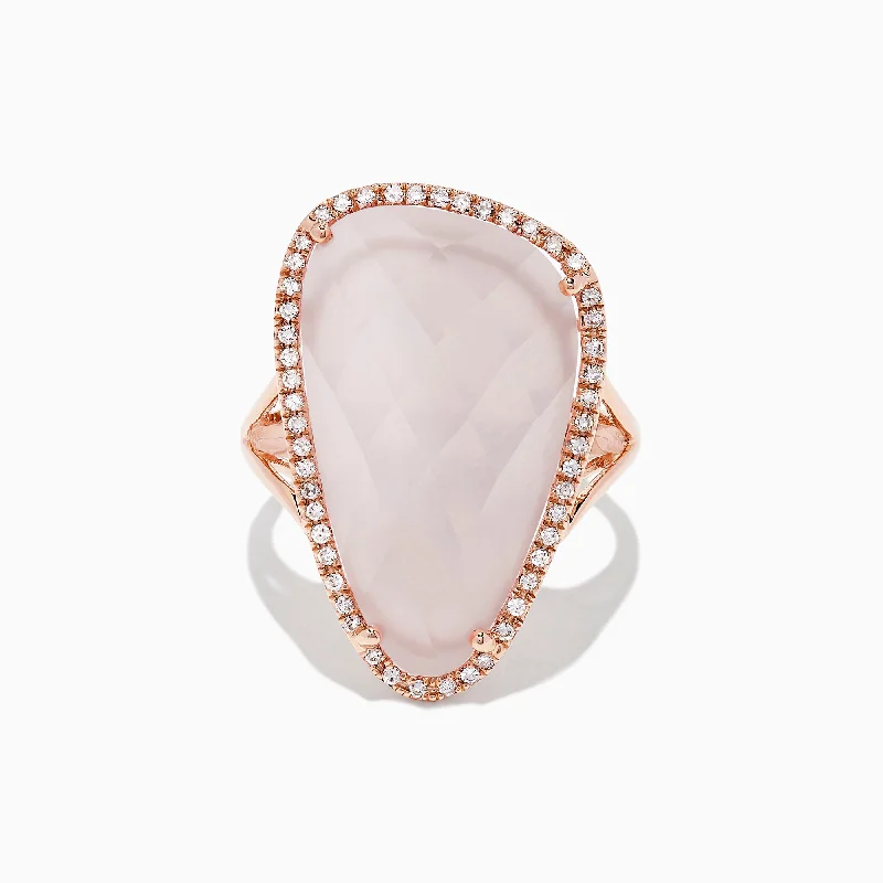 Gold wedding bands-14K Rose Gold Rose Quartz and Diamond Cocktail Ring, 10.56 TCW