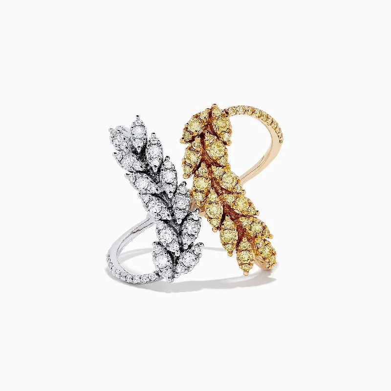 Men's custom gold rings-14K Two Tone Gold Yellow Diamond and White Diamond Ring, 1.00 TCW