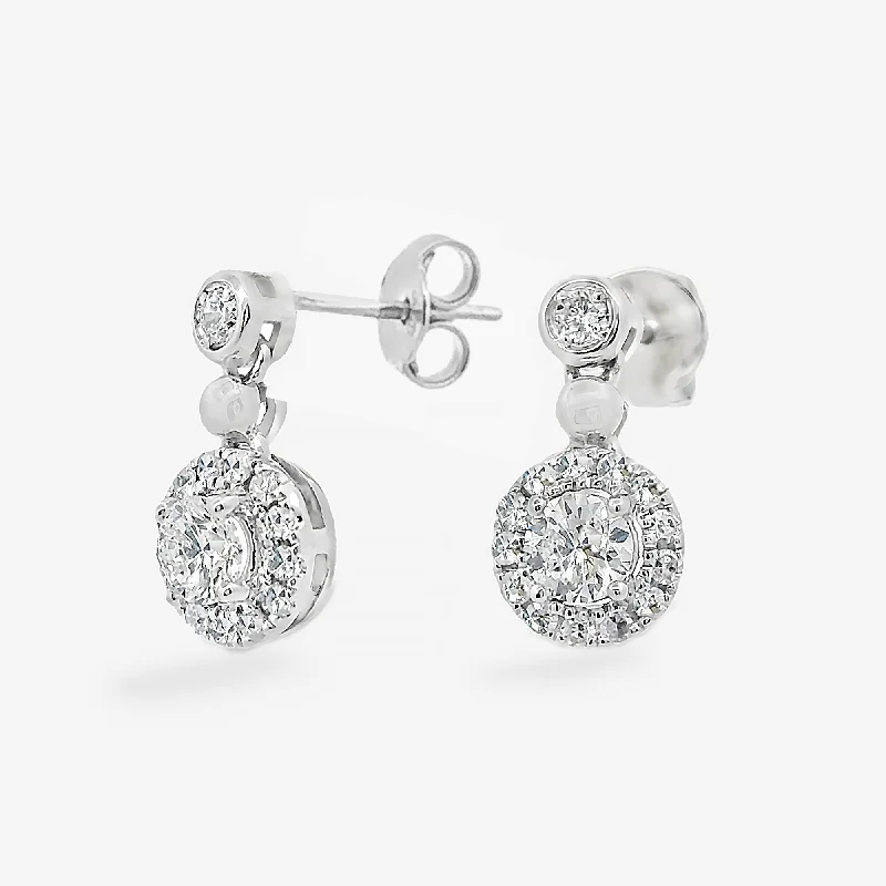 Diamond Stud Earrings-Platinum Halo Diamond Dangle Earrings