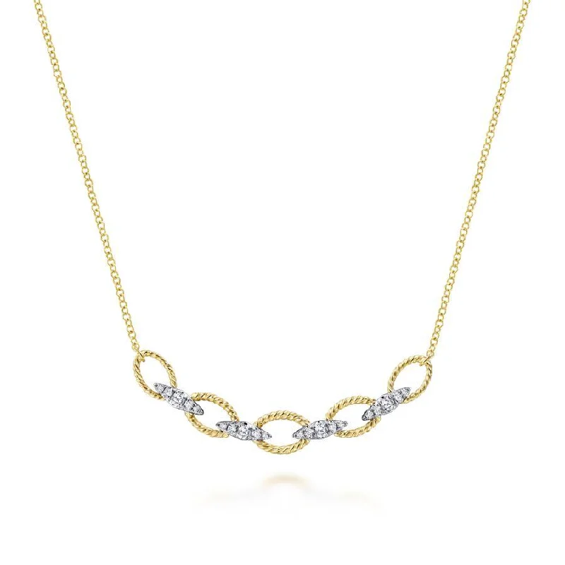 Custom Word Necklaces -Gabriel & Co. - NK6063M45JJ - 14K Yellow-White Gold Twisted Rope Oval Link Necklace with Diamond Connectors