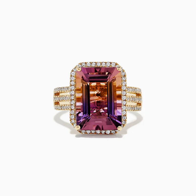 Personalized promise rings-14K Yellow Gold Ametrine and Diamond Ring