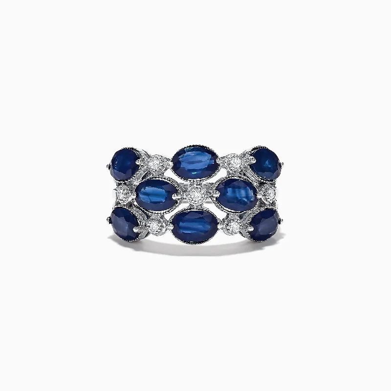 Custom-made fashion rings-14K White Gold Blue Sapphire and Diamond Ring, 4.66 TCW