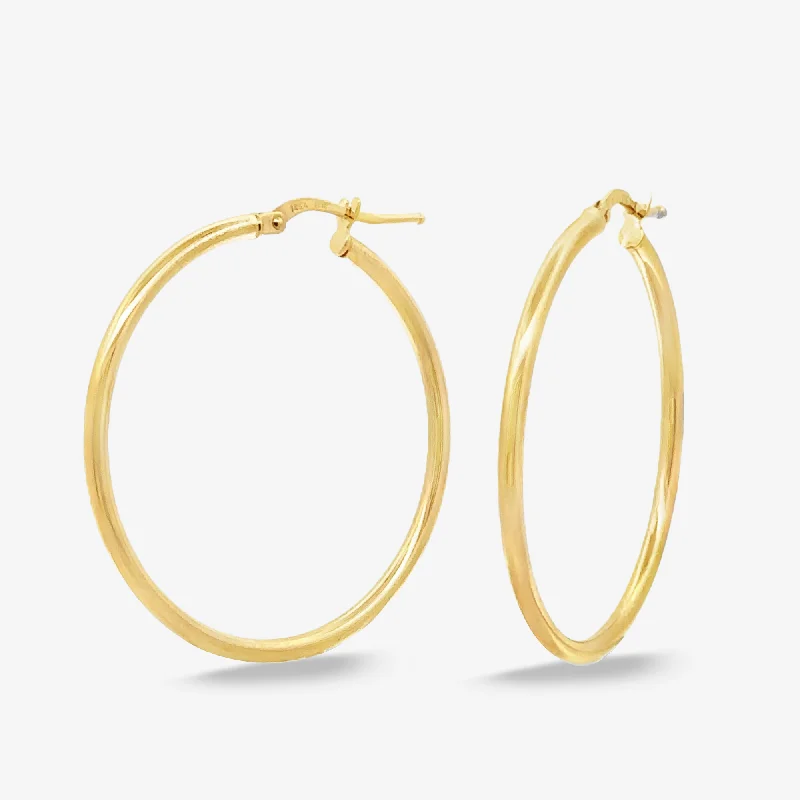 Diamond Earrings With Gold-Classic 2mm Round 1.25" Gold Hoop Earrings