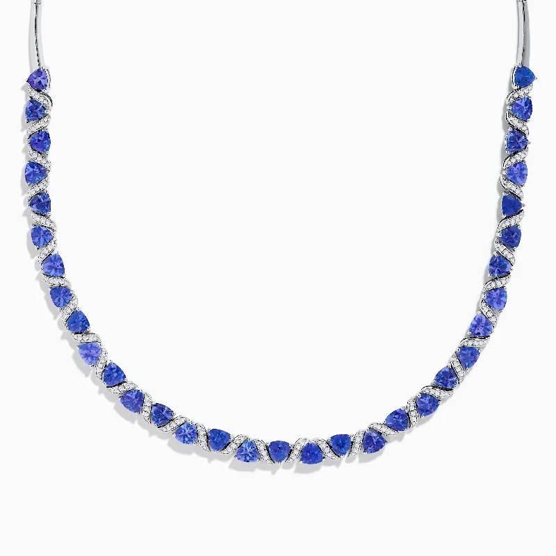 Bridal Pendant Necklaces -Nahla Siri 14K White Gold Trillion Cut Tanzanite and Diamond Necklace