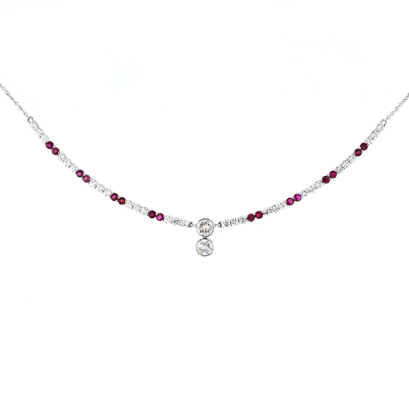 Beaded Gold Necklaces -Alternating Ruby & Diamond Necklace