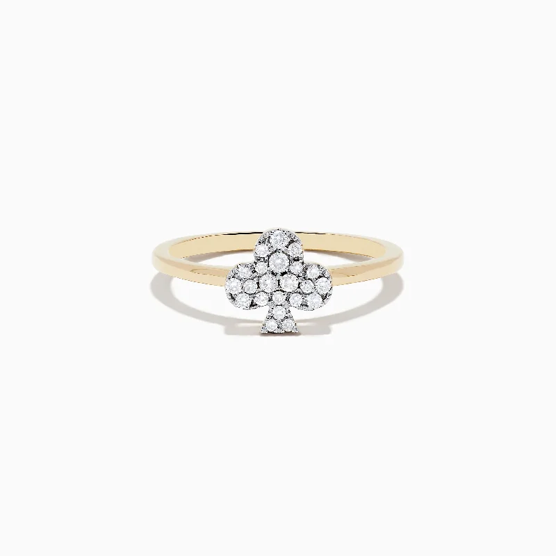 Luxury diamond rings-Casino 14K Yellow Gold Diamond Clubs Suit Ring