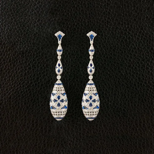 Diamond Hoop Earrings-Sapphire & Diamond Dangle Earrings