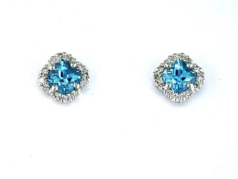 Multi-Layer Drop Earrings-14k White Gold Blue Topaz and Diamond Halo Earrings wc3222b