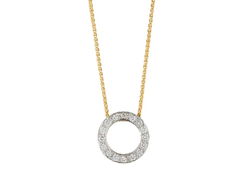 Jewelry Gifts Necklaces -1.00ctw Diamond Open Circle Two Tone Pendant Necklace in 18K