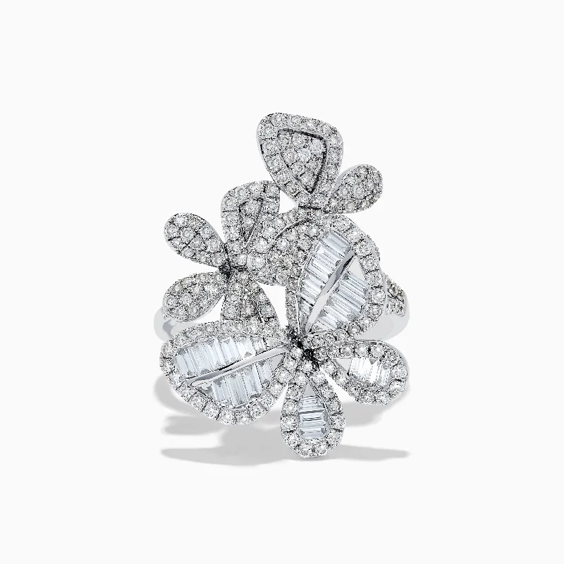 Fashion rings for women-Nature 14K White Gold Diamond Multi Butterfly Ring