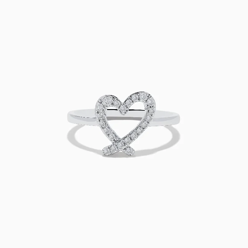 Affordable platinum rings-Novelty 14K White Gold Heart Ring