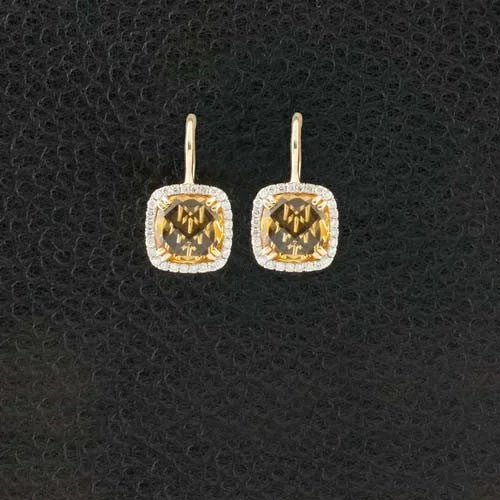 Wedding Earrings With Pearls-Citrine & Diamond Earrings